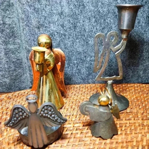 Vintage Brass Copper Angel Candle Holder Christmas Set of 4 Unique/Hong Kong - Picture 1 of 10